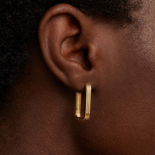 925銀鍍18k金素耳圈方形耳環耳飾女歐美高級感輕奢耳釘