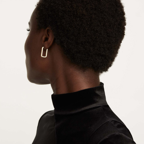 925銀鍍18k金素耳圈方形耳環耳飾女歐美高級感輕奢耳釘