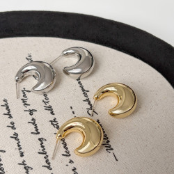 925銀針亮面C形耳環輕奢耳飾小衆設計ins風日常通勤百搭款顯臉小