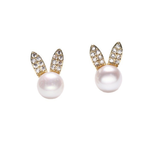 925銀針可愛小兔子 耳釘時尚氣質甜美淡水珍珠耳環韓國版網紅 耳