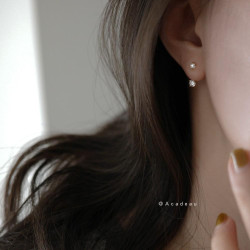 後掛耳釘伴侶 925純銀鍍14k金鋯石迷你百搭小耳釘配件