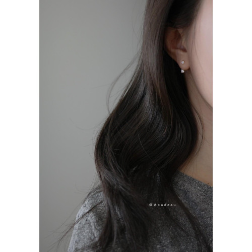 後掛耳釘伴侶 925純銀鍍14k金鋯石迷你百搭小耳釘配件