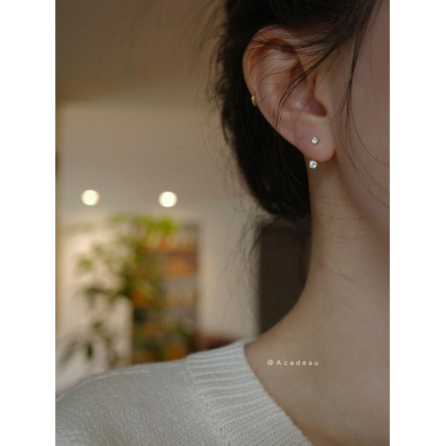 後掛耳釘伴侶 925純銀鍍14k金鋯石迷你百搭小耳釘配件