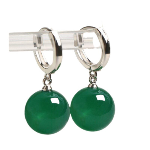 925銀天然綠瑪瑙長款耳環耳釘韓版時尚百搭耳墜簡約耳釦耳飾小衆