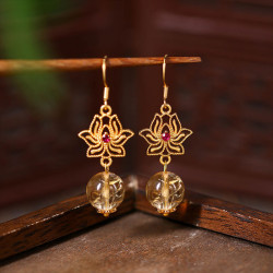 天然黃水晶耳墜國潮原創手作925銀針耳環中式風輕奢高級感耳飾品