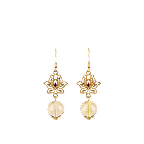 天然黃水晶耳墜國潮原創手作925銀針耳環中式風輕奢高級感耳飾品