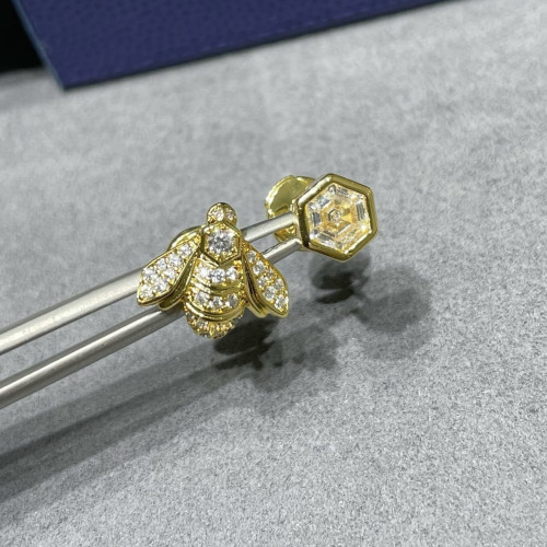 925純銀高版本尚美不對稱六邊形小蜜蜂耳釘鍍18K金AB款蜜蜂耳環