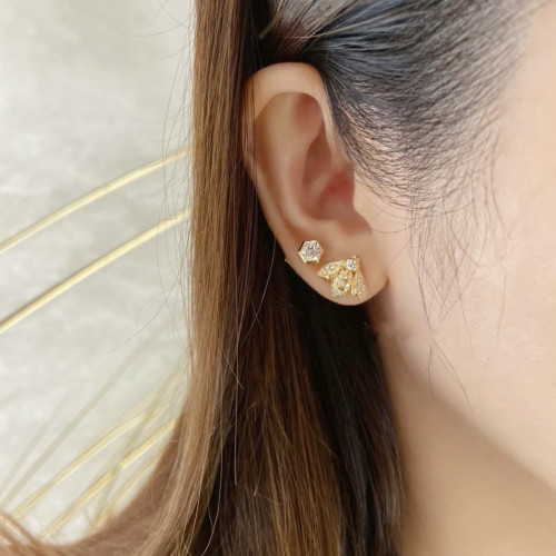 925純銀高版本尚美不對稱六邊形小蜜蜂耳釘鍍18K金AB款蜜蜂耳環