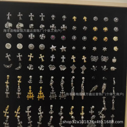 潮牌CH克羅伈做舊復古船錨帶鑽十字花童軍花耳釘合集男女925銀針