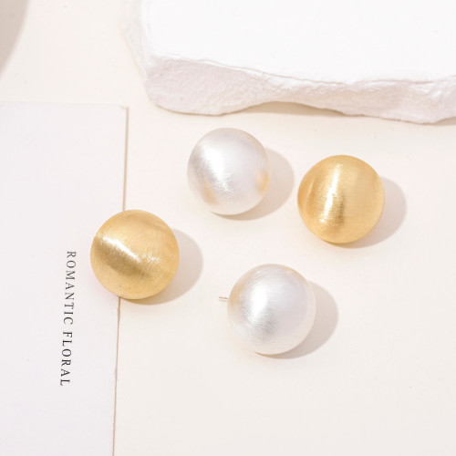 925銀針高級感拉絲磨砂質感金屬耳釘歐美時尚半圓球冷淡簡約耳飾