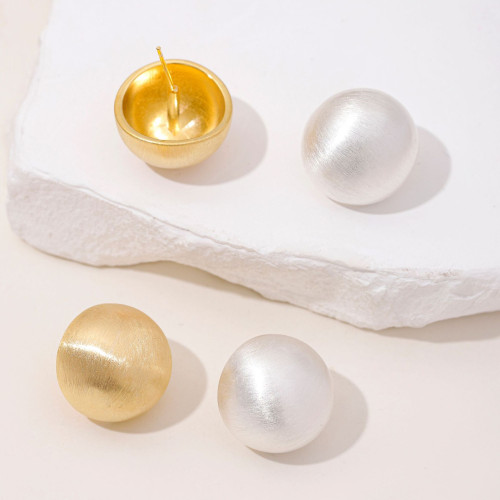 925銀針高級感拉絲磨砂質感金屬耳釘歐美時尚半圓球冷淡簡約耳飾