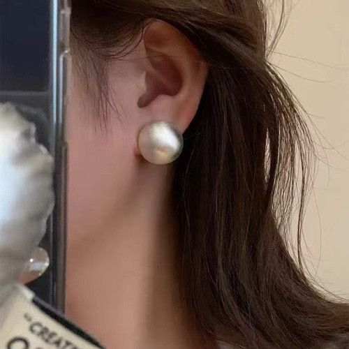 925銀針高級感拉絲磨砂質感金屬耳釘歐美時尚半圓球冷淡簡約耳飾