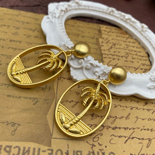 青島中古vintage西洋復古宮廷啞光金925銀針椰樹氣質修飾臉型耳釘 青島中古vintage西洋復古宮廷啞光金925銀針椰樹氣質修飾臉型耳釘