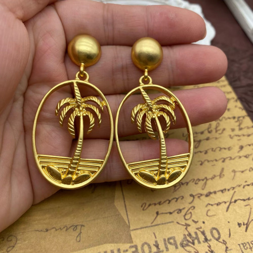 青島中古vintage西洋復古宮廷啞光金925銀針椰樹氣質修飾臉型耳釘 青島中古vintage西洋復古宮廷啞光金925銀針椰樹氣質修飾臉型耳釘