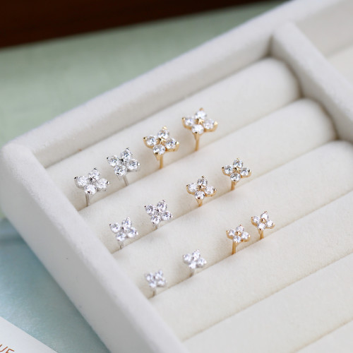 日系star閃耀之星莫桑石鑽石耳環龍心同款四葉草925銀鍍14k金耳釘