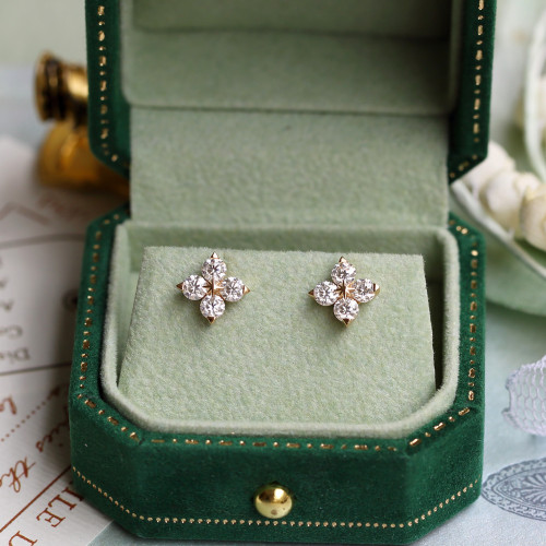 日系star閃耀之星莫桑石鑽石耳環龍心同款四葉草925銀鍍14k金耳釘