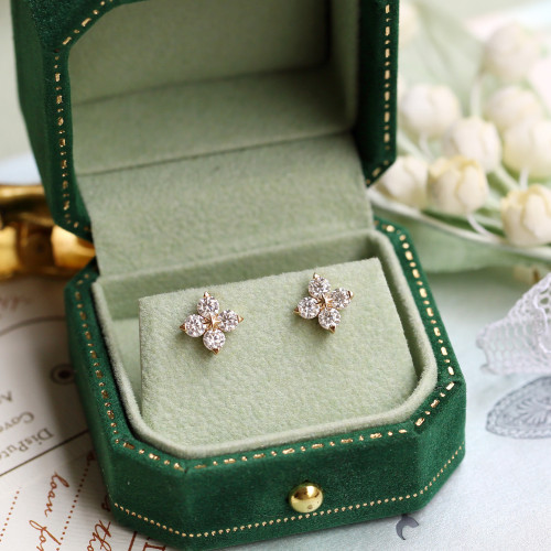 日系star閃耀之星莫桑石鑽石耳環龍心同款四葉草925銀鍍14k金耳釘