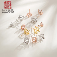 925銀日韓四爪橢圓形耳釘空托配件鑲嵌翡翠寶石鑽石18K金耳環配件