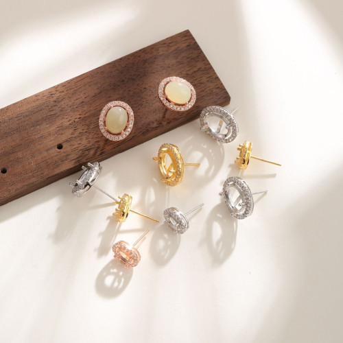 925純銀橢圓形耳釘空托百搭經典款小圍鑽耳飾托diy寶石托帕水晶鑽 925純銀橢圓形耳釘空托百搭經典款小圍鑽耳飾托diy寶石托帕水晶鑽