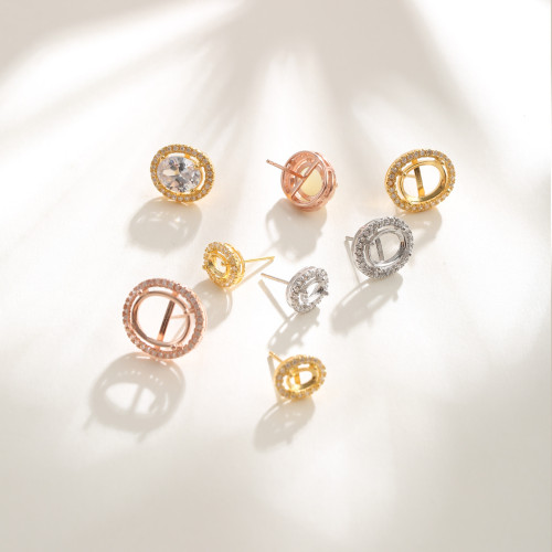 925純銀橢圓形耳釘空托百搭經典款小圍鑽耳飾托diy寶石托帕水晶鑽 925純銀橢圓形耳釘空托百搭經典款小圍鑽耳飾托diy寶石托帕水晶鑽