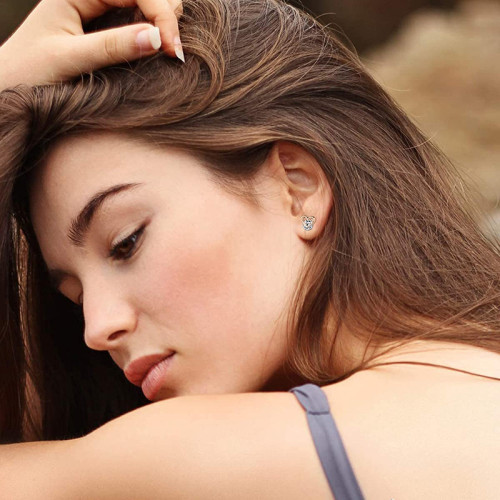 歐美wish  925銀心形耳釘心形夾鑽簡約耳飾飾品