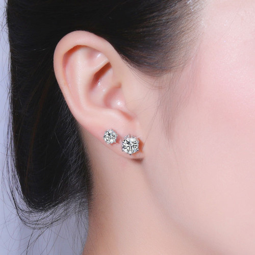 925純銀鍍金D色莫桑石經典六爪耳釘女養耳洞耳飾彩色仿真鑽石飾品