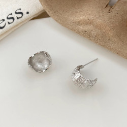 韓國褶皺通體925純銀耳環女個性簡約百搭耳圈耳釘耳飾個性風潮