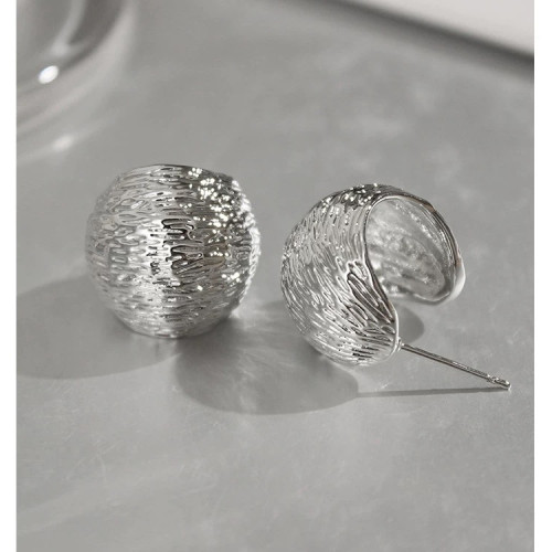 韓國褶皺通體925純銀耳環女個性簡約百搭耳圈耳釘耳飾個性風潮