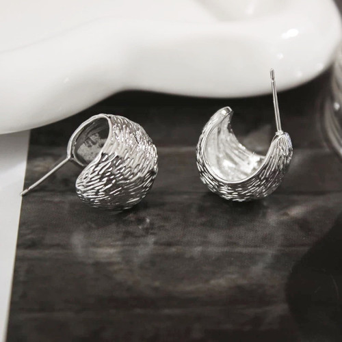 韓國褶皺通體925純銀耳環女個性簡約百搭耳圈耳釘耳飾個性風潮