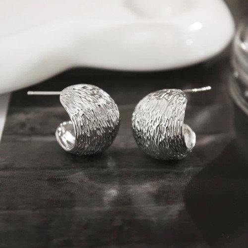 韓國褶皺通體925純銀耳環女個性簡約百搭耳圈耳釘耳飾個性風潮