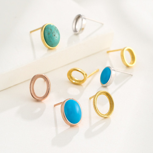 925純銀簡約耳釘配件簡約鑲嵌DIY琥珀蜜蠟耳釘托耳環幾何耳釘空托