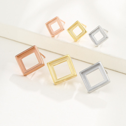 925純銀簡約耳釘配件簡約鑲嵌DIY琥珀蜜蠟耳釘托耳環幾何耳釘空托