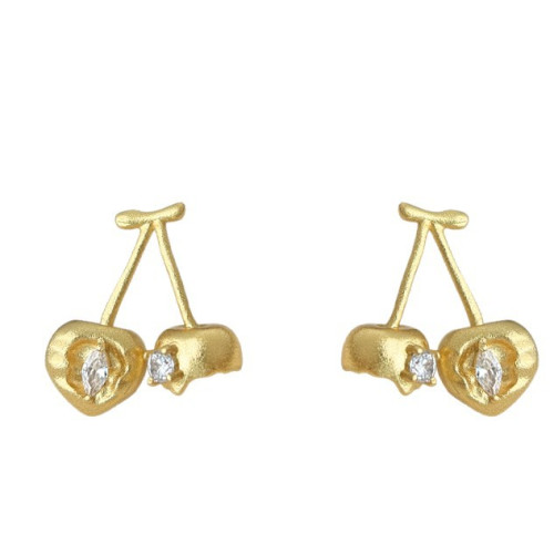 原創！破碎感櫻桃~噴砂質感厚鍍真金925銀針時尚高級感耳飾耳釘女