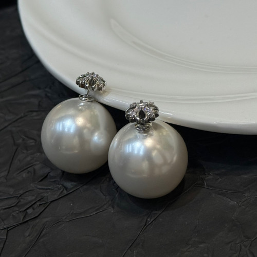 177個性款十字微鑲誇張大珠珠前後戴耳飾925銀針爆閃鋯石耳環