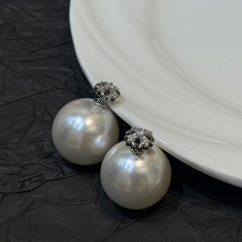 177個性款十字微鑲誇張大珠珠前後戴耳飾925銀針爆閃鋯石耳環