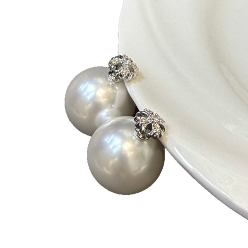 177個性款十字微鑲誇張大珠珠前後戴耳飾925銀針爆閃鋯石耳環