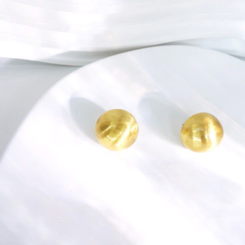 拉絲耳釘銅鍍18k金925銀針輕奢金色光面圓形磨砂半圓球耳飾女