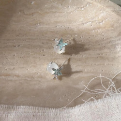 925銀針藍蝴蝶白玉髓耳釘清冷感獨特小衆設計高級感輕奢精緻耳環