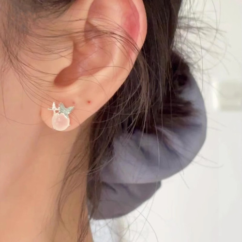 925銀針藍蝴蝶白玉髓耳釘清冷感獨特小衆設計高級感輕奢精緻耳環