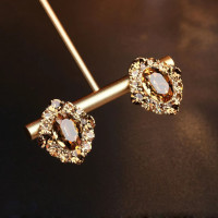 法式氣質香檳色鋯石菱形耳釘女時尚簡約精緻925銀針耳環輕奢耳飾