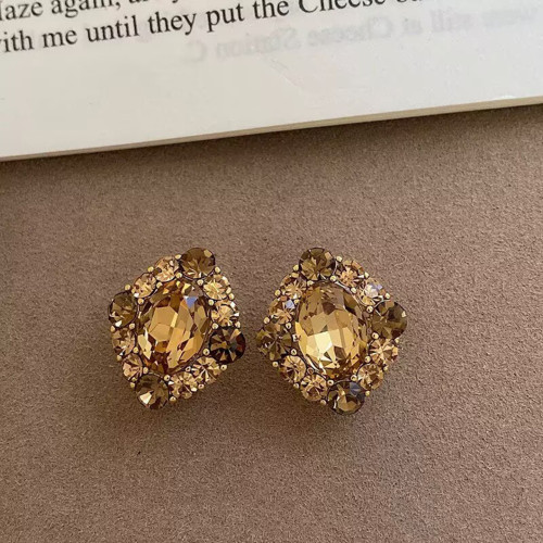 法式氣質香檳色鋯石菱形耳釘女時尚簡約精緻925銀針耳環輕奢耳飾