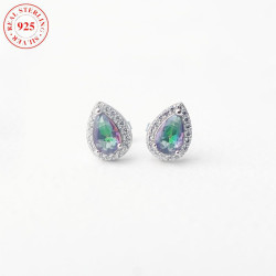 歐美風新款七彩色白鋯水滴形耳飾氣質百搭時尚女925銀耳釘