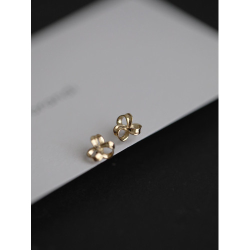 925純銀鍍14k金耳釘簡約氣質小香風精緻蝴蝶結耳環高級感耳飾品女