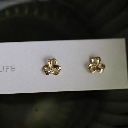 925純銀鍍14k金耳釘簡約氣質小香風精緻蝴蝶結耳環高級感耳飾品女