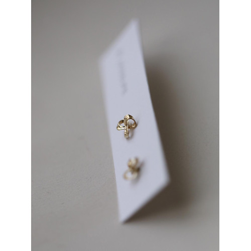 925純銀鍍14k金耳釘簡約氣質小香風精緻蝴蝶結耳環高級感耳飾品女