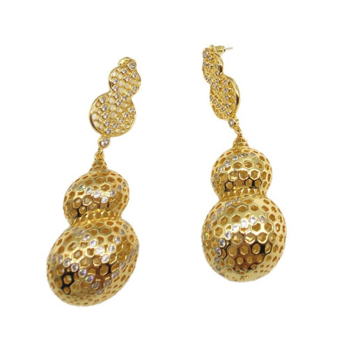 新中式誇張流蘇 立體葫蘆珍珠耳釘925銀針 時尚氣質百搭 流行國風