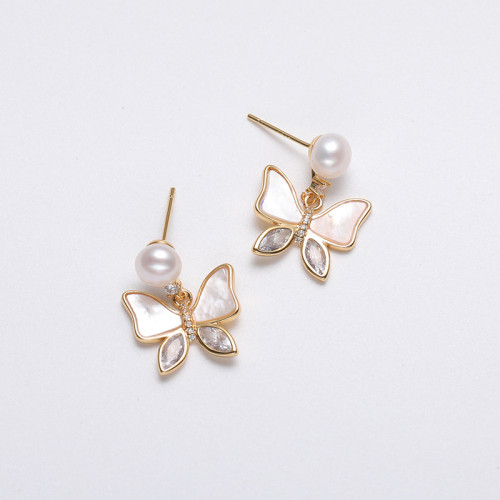 925銀針天然淡水珍珠耳環蝴蝶耳釘女2025年新款潮時尚高級感耳飾 925銀針天然淡水珍珠耳環蝴蝶耳釘女2025年新款潮時尚高級感耳飾