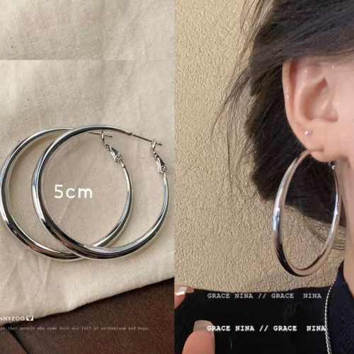 925銀針明星同款素圈耳環高級輕奢小衆設計氣質顯臉瘦耳飾女
