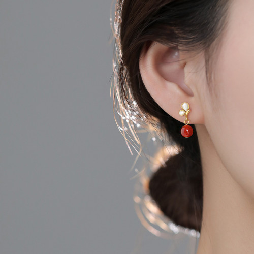 如業 925純銀紅珠耳釘過年輕奢耳環小衆設計2022年新款耳飾女 如業 925純銀紅珠耳釘過年輕奢耳環小衆設計2022年新款耳飾女