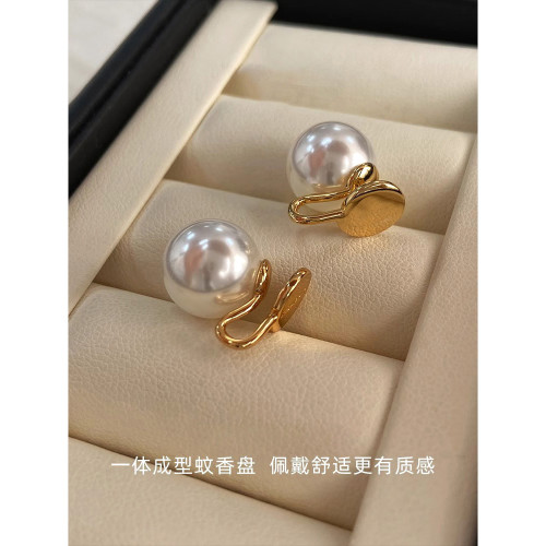 冷白極光人造澳白珍珠耳釘女維納斯無耳洞耳夾925純銀耳釘女